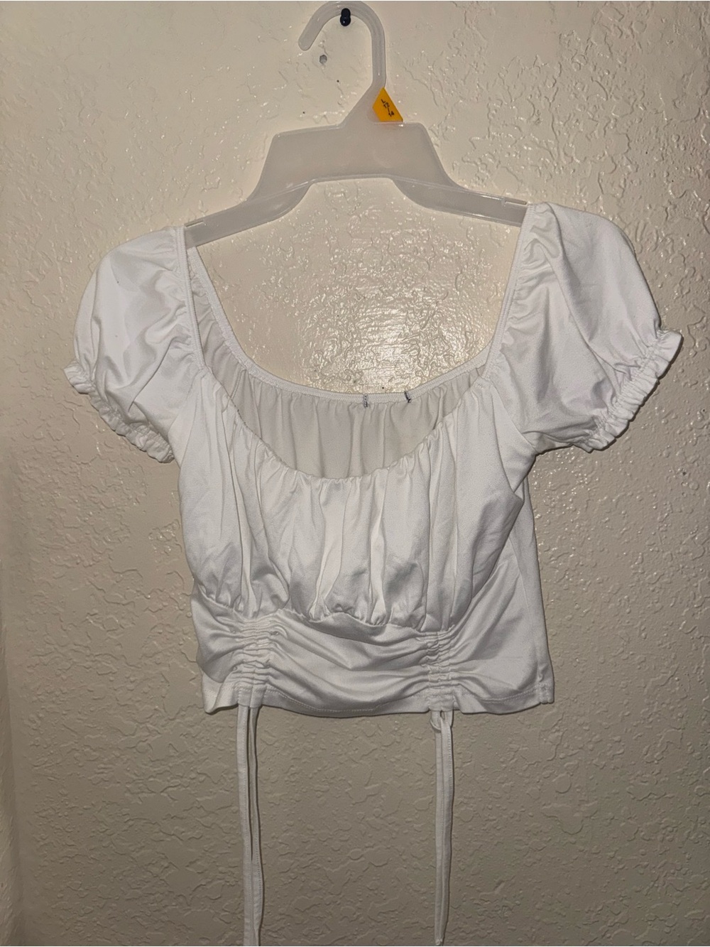 Forever 21 White Puff Sleeve Ruched Drawstring Crop Top